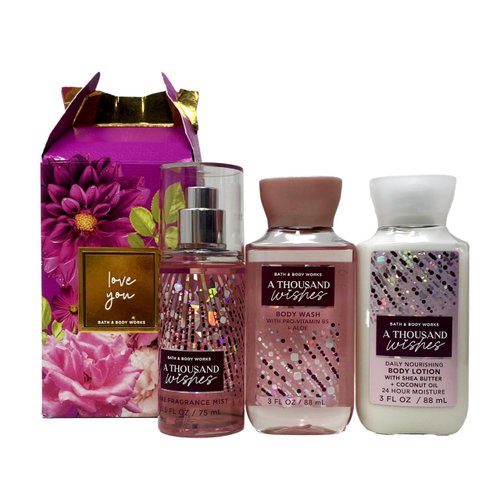 Bath and Body Work A Thousand Wishes - Mini Gift Set Box - Fragrance Mist, Body Lotion and Body Wash