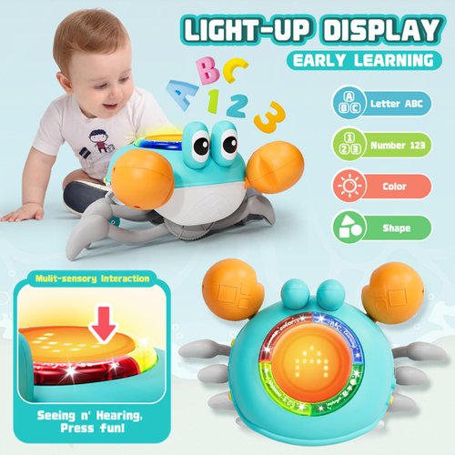 Crawling Crab Baby Toys for 6-12 Months, Baby Musical Toys for 1 Year Old Boys Girls, Tummy Time Crab for Infant Developmental, Toddlers Bilingual Learning Toys, First Christmas Birthday Gifts