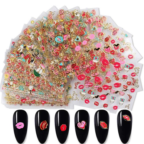 30 Sheets Valentines Day Nail Art Stickers Decals Valentines Day Nail Decorations 3D Self-Adhesive Valentines Day Love Heart Lip Sticker Lipstick Heart Color Red Lip Series Nail Sticker