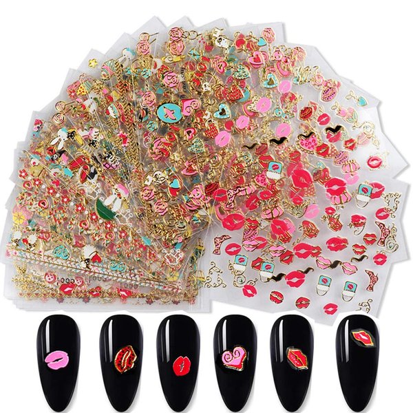 30 Sheets Valentines Day Nail Art Stickers Decals Valentines Day Nail Decorations 3D Self-Adhesive Valentines Day Love Heart Lip Sticker Lipstick Heart Color Red Lip Series Nail Sticker