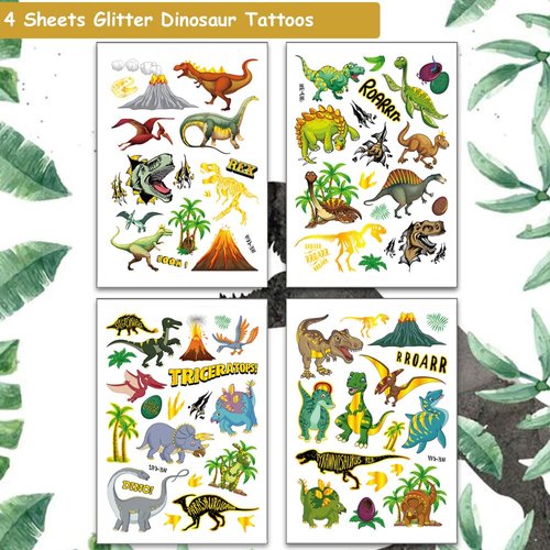 Hohamn Glitter Dinosaur Temporary Tattoos for Boys - 50 Styles Dinosaur Fake Tattoos for Boys Kids Birthday Party Supplies Favors, Baby Shower