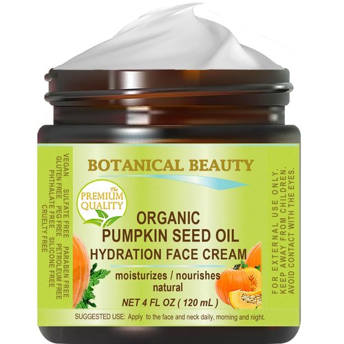 ORGANIC PUMPKIN SEED OIL HYDRATION FACE CREAM. For NORMAL - DRY - SENSITIVE SKIN. 4 Fl. oz - 120 ml. Hydrating, Moisturizing, Nourishing, Rejuvenating, Smoothening, Softening