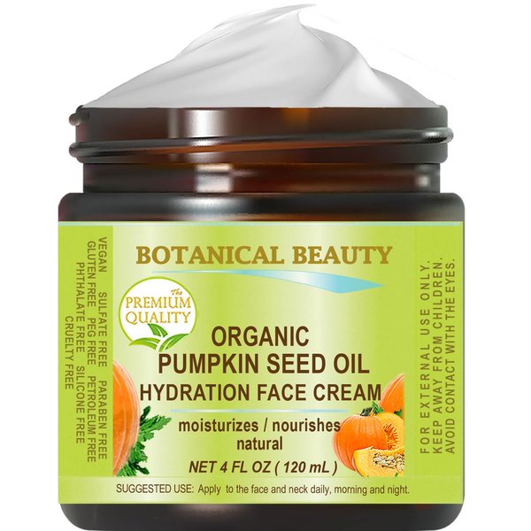 ORGANIC PUMPKIN SEED OIL HYDRATION FACE CREAM. For NORMAL - DRY - SENSITIVE SKIN. 4 Fl. oz - 120 ml. Hydrating, Moisturizing, Nourishing, Rejuvenating, Smoothening, Softening