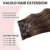 Human Hair Clip in Extensions Ombre Brown Highlights 16 Inch 7 Pcs Seamless Clip in Hair Extensions Real Human Hair Double PU Weft Natural Silky Clip on Straight Hair 100G