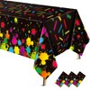 VitalCozy 3 Pcs Neon Tablecloths Glow in The Dark Tablecloths Black Plastic Covers 54 x 108 Inch Disposable Table Cloths for Glow Party Neon Birthday Party Decorations Black Light Party Supplies