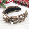 HIFANMM Christmas Headband Rhinestones Peals Hair Band for Women Girls, Xmas Striped Grid Hair Accessories Brown Knotted Wide Headbands Christmas Party Supplies Winter Holiday Costume Gift
