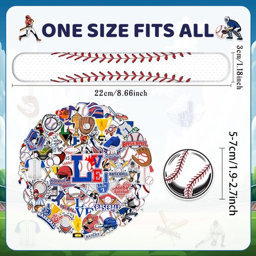 YYMYMGJ 74PCS Baseball Party Favors 24PCS Baseball Slap 50PCS Baseball Stickers Bracelets Baseball Themed Party Favors Birthdays Party Decorations for Sport Game Player Kids Gifts