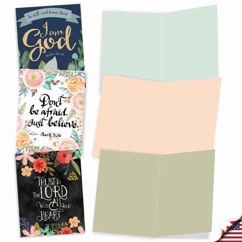 The Best Card Company - 10 Assorted Biblical Quotes Blank Encouragement Notecards Box Set 4 x 5.12 Inch w/Envelopes Religious Christian Verse (10 Designs, 1 Each) - Praise Papers M6635OCB