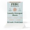 FEBU Eco Friendly Laundry Detergent Sheets | 32 Loads, Fresh Linen | 6x More Cleaning Power With Only 8 Plant-Based Ingredients | Hypoallergenic Laundry Sheets | Zero Waste Laundry Soap Sheets