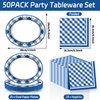 QOUBAI Gingham Oval Paper Plates 11inch Blue and White Checkered Plates and Napkins, Blue and White Plaid Birthday Tableware Outdoor for BBQ Gathering Picnic Blue Boys Theme Party Supplies, 25 Guest