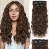 ALXNAN Clip in Hair Extensions, 16" Brown Thick Long Mermaid Waves Hair Extensions Invisible Lace Weft Soft Hairpieces For Women