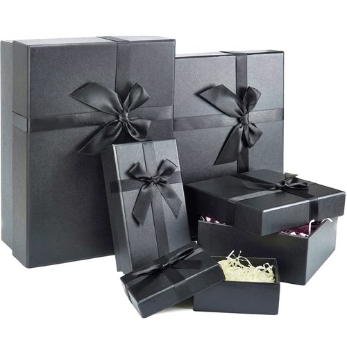 Eerbaier Gift Boxes with Lids, Black Gift Boxes for Presents, Set of 5 Sturdy and Luxury Black Boxes for Gifts (Black)