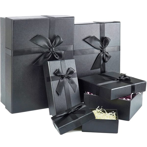 Eerbaier Gift Boxes with Lids, Black Gift Boxes for Presents, Set of 5 Sturdy and Luxury Black Boxes for Gifts (Black)