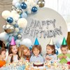 101PCS Blue and White Birthday Party Decorations for Men Baby Boys Kids,3D Foil Happy Birthday Banner Balloons+White Blue Confetti Metallic Balloons Garland Arch Kit+Pump+Complete Accessories