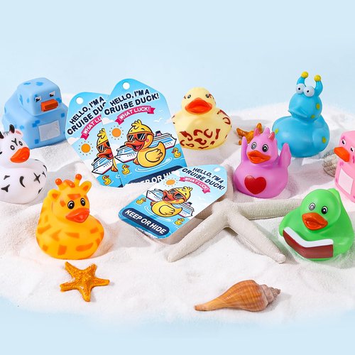 ANGGIKO 90 Pcs Cruise Ducks Kits Includes 30 Pcs Cruise Ducks 30 Pcs Cruising Duck Tags and 30 Pcs Rubber Bands, Assortment Rubber Ducks for Cruise Ships Hiding Carnival Ducking Party Favors (30)