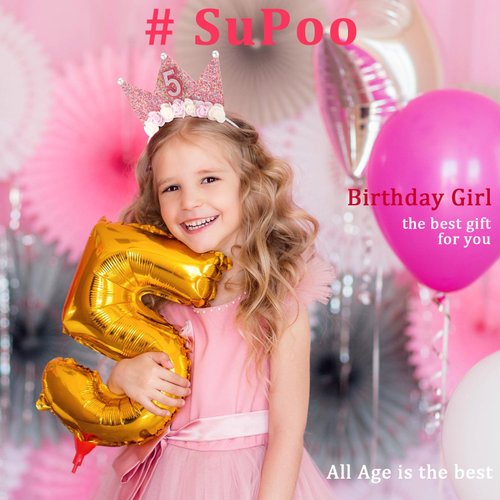 SuPoo 5th Birthday Decorations for Girl 5th Birthday Girl Headband Birthday Crown for Girls Glitter Hair Band for Party 5 Year Old Happy Birthday Decorations Flower Princess Tiara Hair Accessory