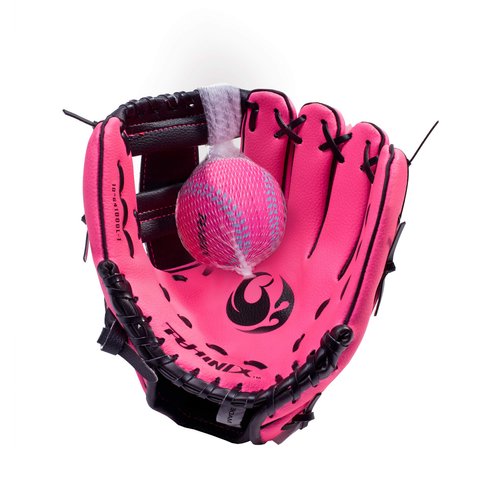PHINIX 8 1/2" Baseball Glove Tee Ball Mitts and Foam Ball for Kids Beginner Play Training Right Hand Throw Pink