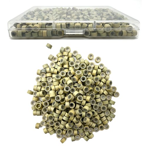 QIANSEE 250Pcs 5mm Blonde Beads for Hair Micro Beads for Extensions Silicone Hair Tinsel Beads Micro Rings for Hair Extensions Feather Hair Extensions Tools