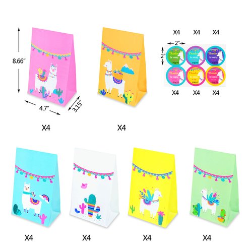 MOAXMOA Llama Party Favor Bags Cactus Gift Bags Mexico Fiesta Goodie Treat Bags Themed Baby Shower Birthday Party Supplies with Stickers Set of 24