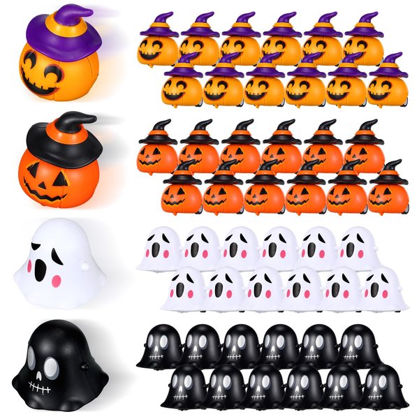 Meooeck 48 Pcs Halloween Pull Back Cars 4 Styles Mini Friction Powered Vehicle Pumpkin Ghost Pull Back Toy Cars for Halloween Party Favors Trick or Treat Goodie Bag Fillers