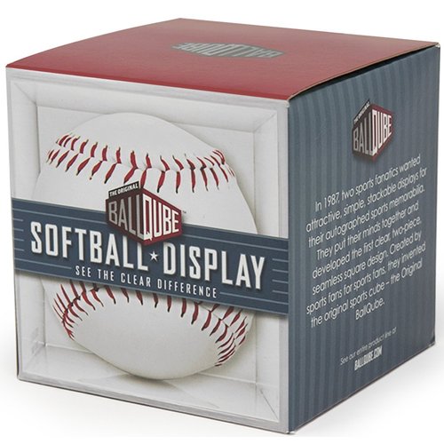 THE ORIGINAL BALLQUBE Softball Display Case Square Clear Softball Cube Memorabilia Display & Storage Sports Softball Display Box Holder