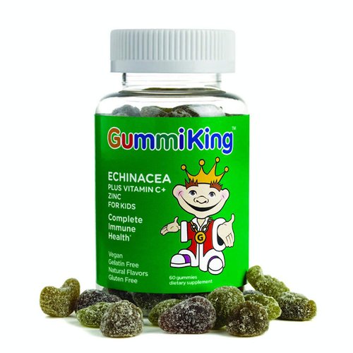Gummi King Echinacea Plus Vitamin-C Zinc Supplement, Strawberry/Lemon/Orange/Grape/Cherry/Grapefruit, 60 Count
