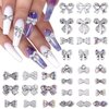 XEAOHESY 33 Pieces Silver Alloy Nail Bow Charms for Nails Bow Nail Charms Gems Bowknot Nail Studs Inlaid Pearl Clear Iridescent Rhinestone for Women Girls Nail Art Decorations