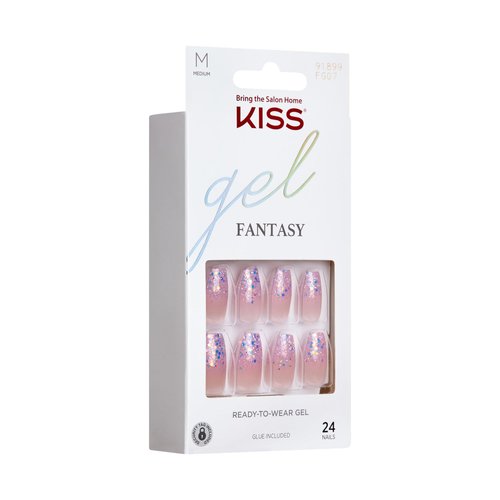 KISS Gel Fantasy, Press-On Nails, Nail glue included, Winter Sparks', Light Purple, Short Size, Coffin Shape, Includes 28 Nails, 2G Glue, 1 Manicure Stick, 1 Mini File