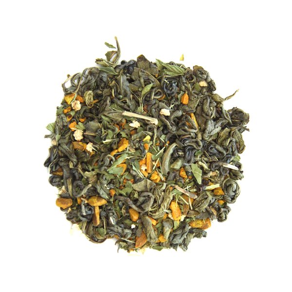 Grindstone, Organic Turmeric Green Tea, Whole leaf Ceylon Green Tea with Turmeric root, Indian Gooseberry, Lemongrass, PET Kilner Jar with latch, 2 oz Each container, Pack of 2