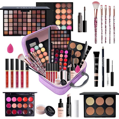 KARUIZI All in One Makeup Kit,Makeup Kit for Women, Teens and Girls, All-in-One Set with Eyeshadow Palettes, Lipsticks, Brushes, Storage Bag,Makeup gift set girls makeup sets ages 8-12 (Purple)