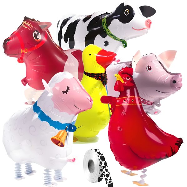 6PCS Mylar Animal Shaped Balloons – Farm Animal Shapes Mylar Balloons for Farm Party Cowboy Balloons Cowgirl Balloons Walking Animal Balloons Farm Animal Balloons Animals Birthday Party Decorations