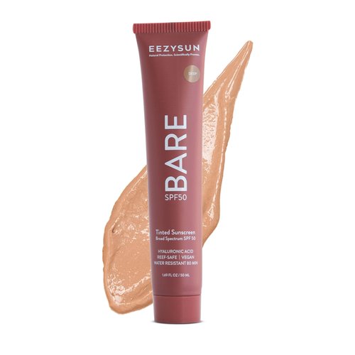 EEZYSUN BARE Tinted Sunscreen SPF 50 – Non-Greasy, Water-Resistant, Vegan & Reef-Safe with Hyaluronic Acid & Jojoba Oil – 1.69 fl oz – Deep