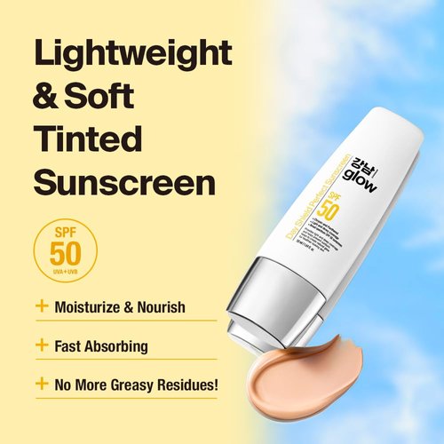 GANGNAM GLOW Day Shield Perfect Sunscreen SPF 50 - Christmas Gifts | Stocking Stuffers | Effortless Tinted Sunscreen with Zinc Oxide, Quick Absorption, Broad Spectrum, Korean Skincare, 1.7floz