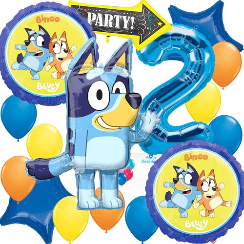 Anagram Bluey, Licensed 2nd Birthday Party Supplies Balloon Bouquet Decorations, Multicolored, Party Accessory