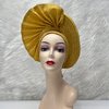 African Head Wrap Already Made Auto Gele Headties Women's Turban Hats&Caps Beading Wedding Nigerian Fashion Headbands (Gold)