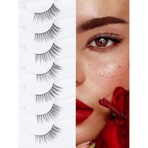 Half Lashes False+ Eyelashes Natural Cat Eye Lashes 10mm Short Eyelashes 3D Volume False Lashes Soft Strip Lashes Pack C Curl Natural Eyelashes Half Fake Lashes 7 Pair EVENTILL