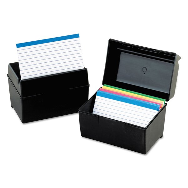 Plastic Index Card Flip Top File Box Holds 400 4 x 6 Cards, Matte Black