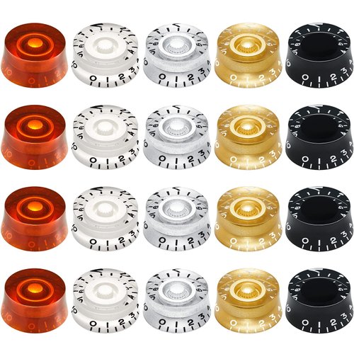 Nuanchu 20 Pieces Electric Guitar Knobs Top Hat Volume Tone Control Knobs Turning Guitar Knobs Speed Control Knob Vintage Pedal Control Knobs for Guitar Bass Instrument Parts Replacement, 5 Colors