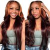 Ginger Skunk Stripe Wig Human Hair Reddish Brown With Ginger Orange Body Wave 13x4 HD Lace Front Wigs 180% Density Autumn Brown with Highlight Ginger Colored Human Hair Wig 20 Inch