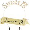 SuPoo 16th Birthday Crown and Sash Kit Gold Sweet 16 Tiara Headband 16th Birthday Decorations for Girls Sweet 16 Sash Happy Sixteen Party Decorations Party Favors Birthday Girl Headband