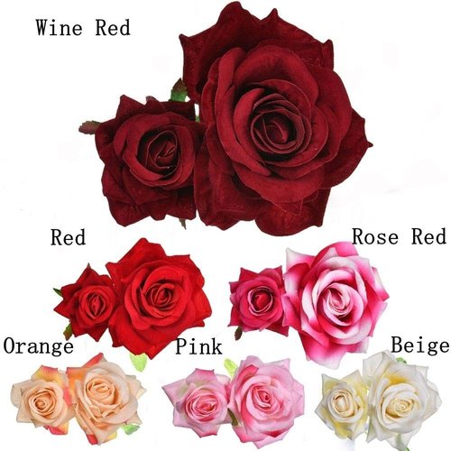 Ladies Handmade Flannel Elegant Pink Red Rose Hairpin Hair Clips Bridesmaid Head Piece Bridal Flower Hiar Clip Valentine's Day (red)