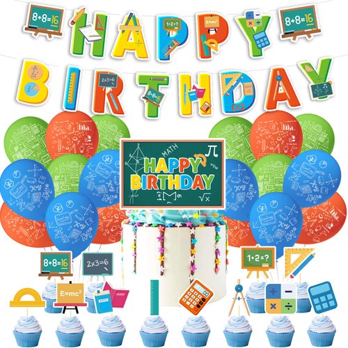 Math Party Decorations Math Birthday Party Supplies Includes Math Birthday Banner, Cake Topper, Cupcake Toppers, Balloons for Math Classroom Party Math Party