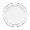 Party Essentials 12-Count Hard Plastic 9" Divine Dinnerware Disposable China Lunch/Dinner Plates, White with Silver Band