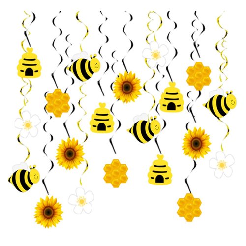 20PCS Honey Bumble Bee Hanging Swirl Decorations Bee Party Hanging Swirls Foil Ceiling Streamers Bee Themed Party Supplies for Baby Shower Gender Reveal Bee Day Kids Birthday Party Decoration