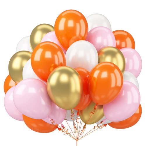 Pink Orange Balloon, Pink White Latex Party Balloons Metallic Gold Balloon For Girls Birthday Party Baby party Shower Weddding Graduation Decoration Party Supplies