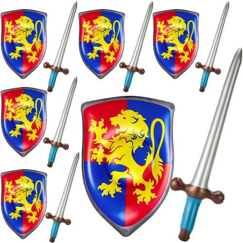 Poen 12 Pcs Inflatable Sword and Shield Knight Party Favors Set Blow up Medieval Sword Shield for...