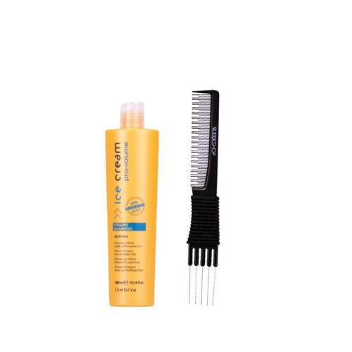 kuss Inebrya Ice Cream Pro Volume Shampoo (10.14 oz) with Teasing Comb Pack of 1