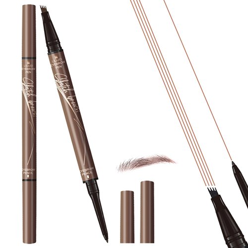 Kpeuuef Microblading Eyebrow Pen -2-in-1 Magical Eyebrow Pencil Dual-Ended Eye Brow Pencils with 4 Fork Tip Liquid Eyebrow Pen for Women Natural Hair-Like Brows Dark Brown