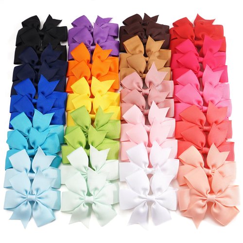 CÉLLOT 40Pcs 3.5 Inch Boutique Grosgrain Ribbon Pinwheel Hair Bows Alligator Clips For Girls Todd...