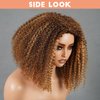 Domiso Afro Kinky Curly 3 In 1 Half Wig Human Hair Seamless Highlight 4/27 Honey Blonde Curly Flip Over Invisible Hairline Drawstring Band Clip in Wig No Sew In Bob Wig 16 Inch